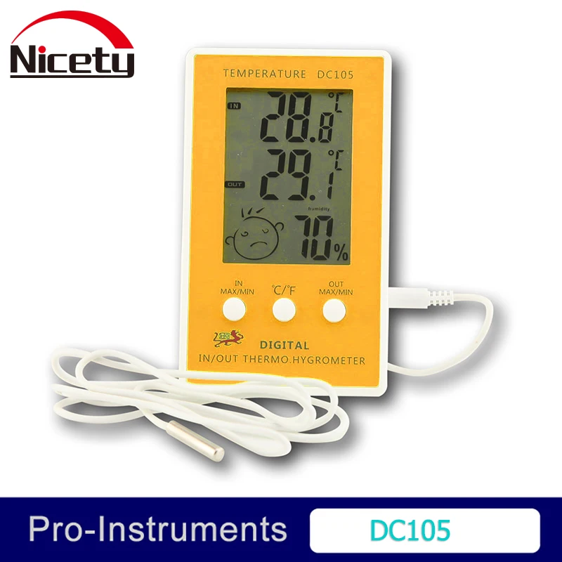 

Nicety DC105 Electronic digital LCD temperature InDoor OutDoor thermometer humidity meter Max Min Comfort Display Null