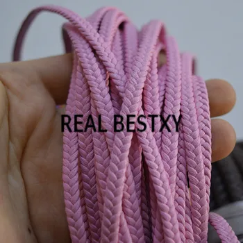 

REAL BESTXY 5m/lot super fiber leather 5*2mm pink braided leather cords straps for bracelets making flat leather cords rope