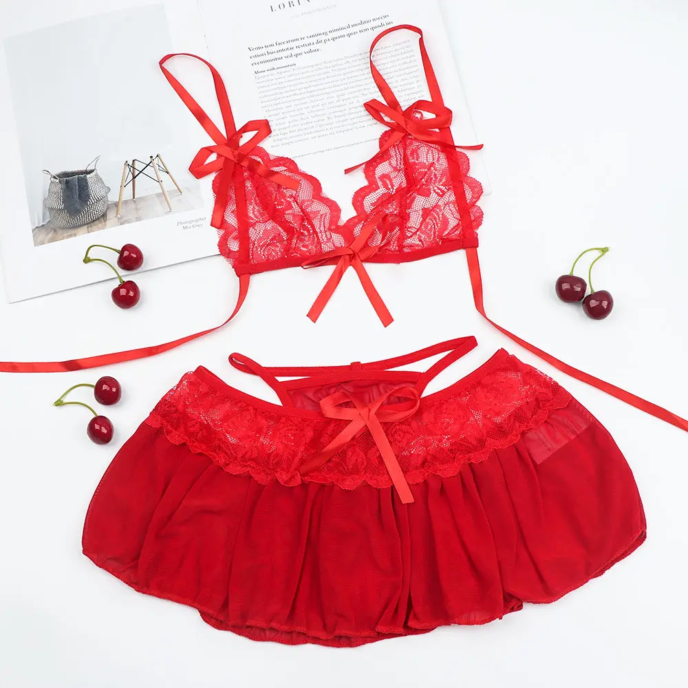 

1 Set Sexy Lace Lingerie Hot Dress Underwear Black Red Erotic Bra +G-string Sexy Costumes Novelty Special Use