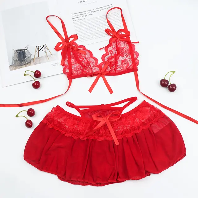 2019 Black Red 1 Set Sexy Lingerie Hot Dress Underwear Lace Set Erotic Lingerie+G-string Sexy Costumes Novelty Special Use