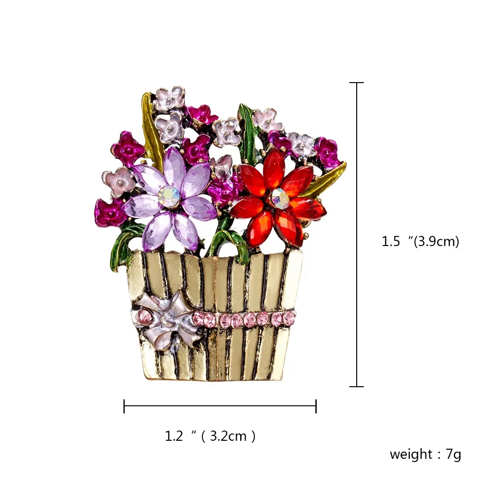 RINHOO, модная брошь в виде корзины цветов, растения, хрустальные стразы на день матери, винтажное ювелирное изделие, красочная брошь на булавке для женщин
