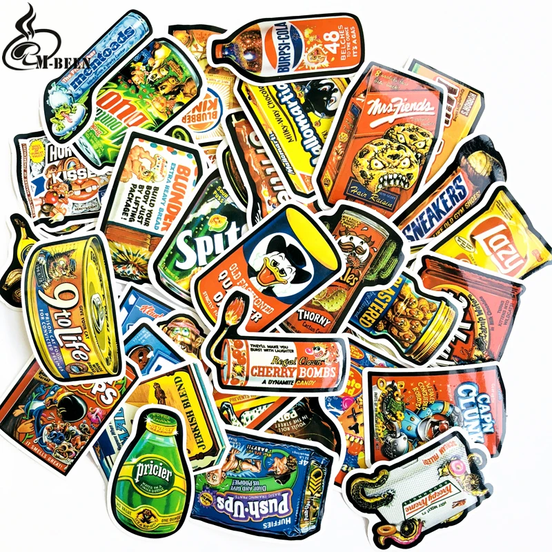 

50pcs/lot Spoof food packaging stickers for Skateboard Laptop Luggage Fridge Phone Car-Styling doodle American car Sticker