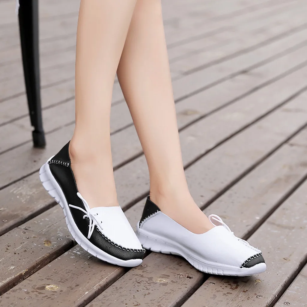 

MUQGEW white and black sneaker shoes for Women classics Outdoor Leather Round Toe Shoes New arrival Breathable Sneakers shoes