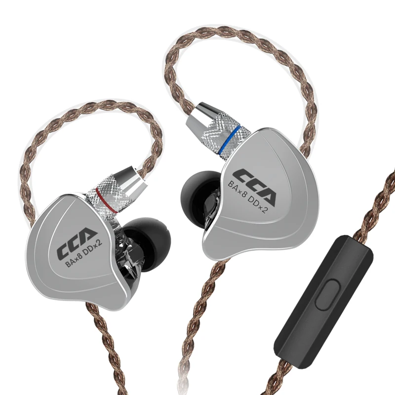 CCA C10 4BA с 1DD гибридные наушники-вкладыши HIFI DJ Monito спортивные наушники для бега 5 приводная гарнитура съемный 2-контактный кабель - Цвет: Black with mic