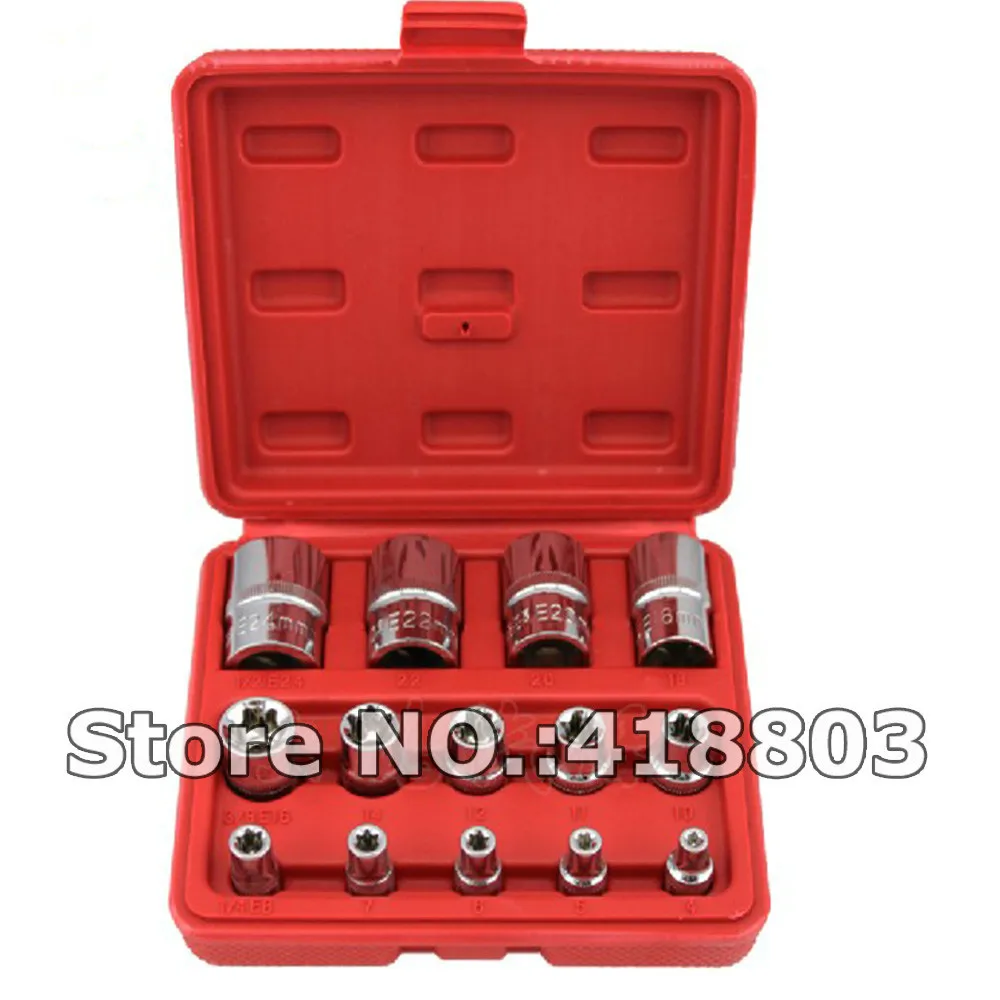 

14pcs 1/4" 3/8"& 1/2"Drive E Socket Set Star Torx Socket Wrench Set
