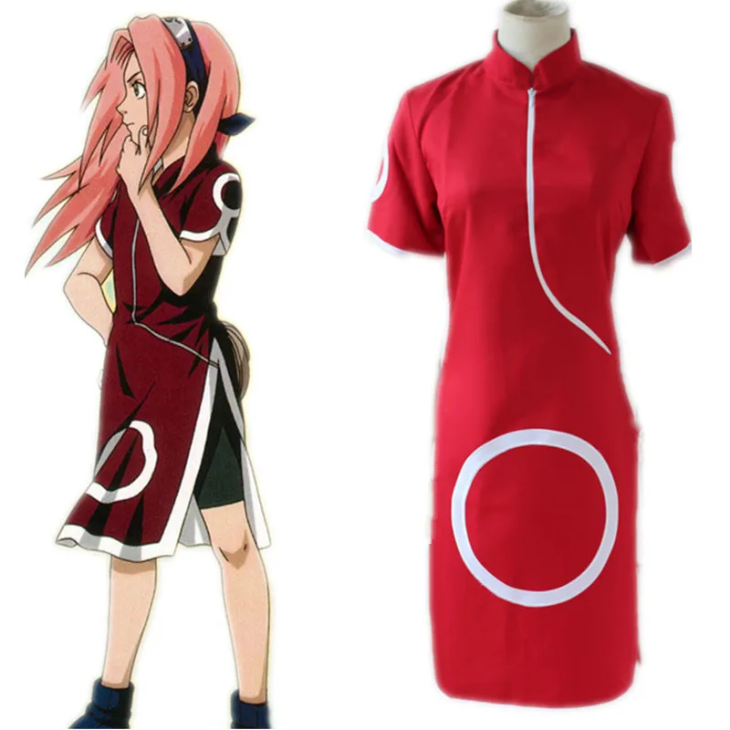 

Naruto Shippuden Sakura Haruno 1 anime Cosplay Costume Red Dress Skirt +Track Number