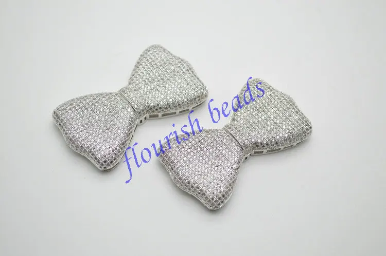 Encantos de Metal Pavimentada Beads Multi Furos Bowknot Forma Conector Colar Pingente Moda Jóias 26x47mm cz 6 High Quality Joias e Acessórios