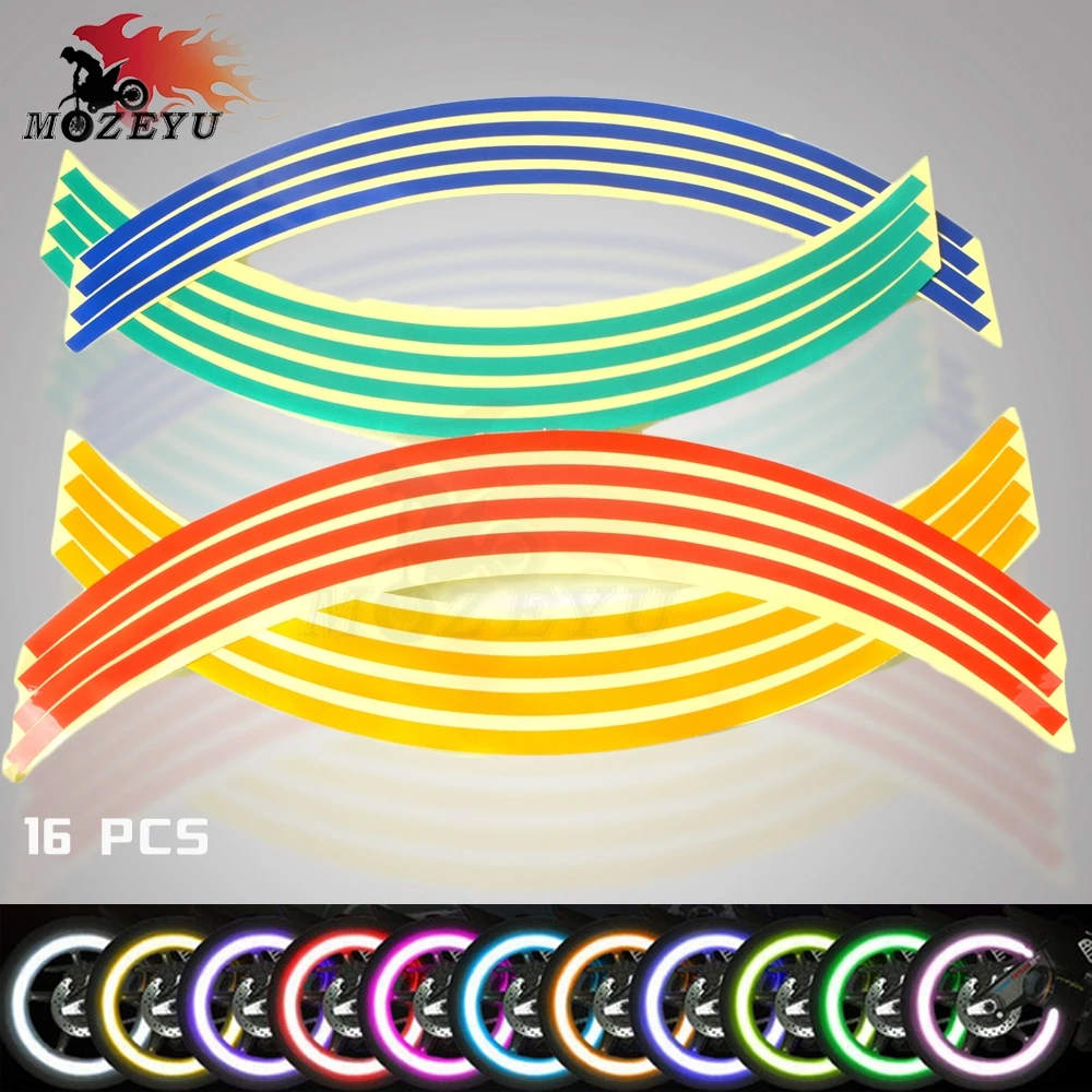 Universal 16 Strips Reflective Motocross Bike Motorcycle Sticker For 17' 18' Motorcycle Auto Wheel Rim Motorbike Stickers R25 lomeng motorcycle jeans motorbike motocross cycling pnats fireproof kevlar protective layer on hips and knees lm114 26