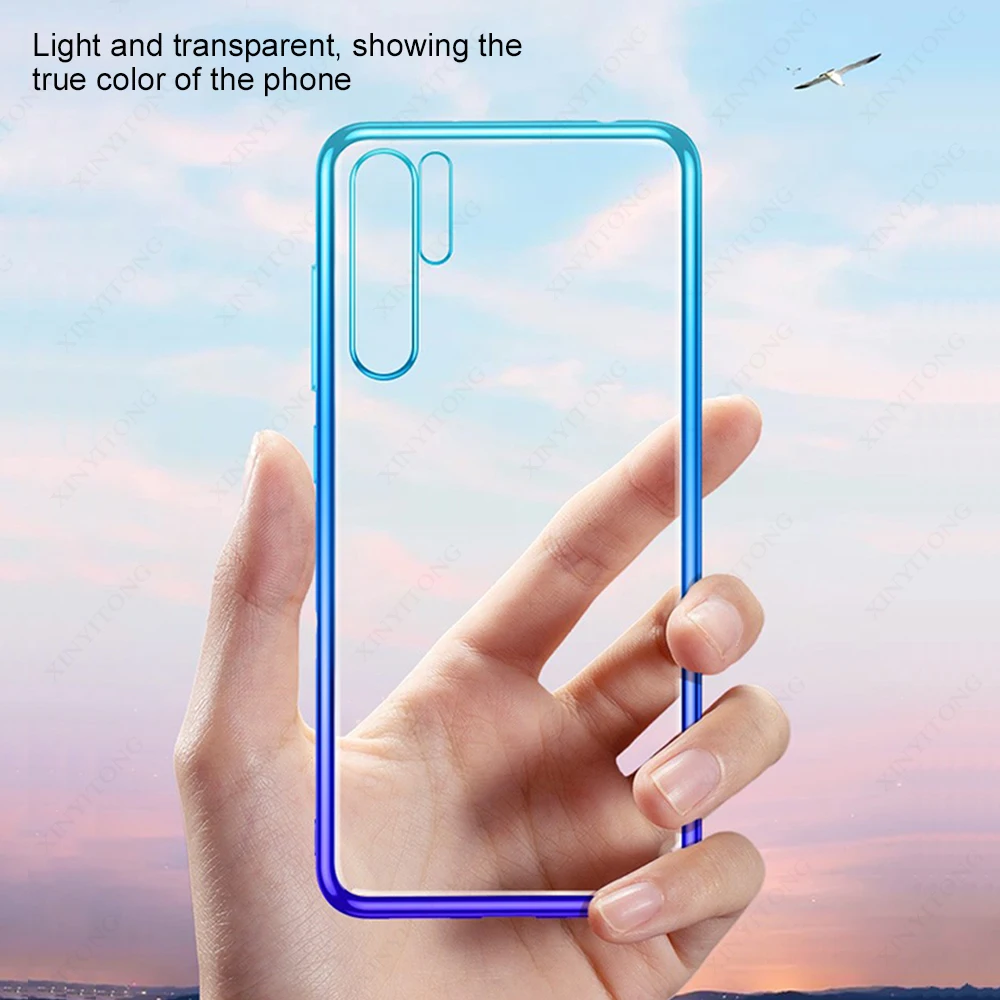 Ultra Thin Fashion Soft Silicon Clear Transparent Phone Case for Huawei P30 Pro 3D Laser Plating Luxury Cover For Huawei P30