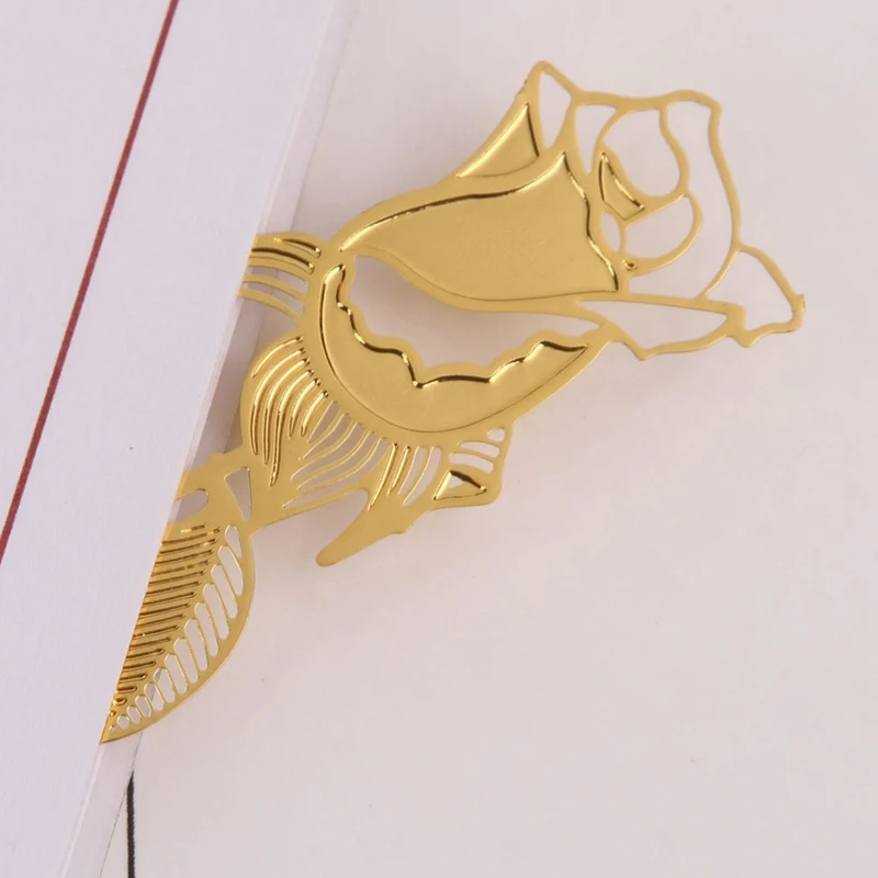 

1pcs Delicate Gold Color Rose Style Metal Bookmark Book Marks Label Present For Home Office School