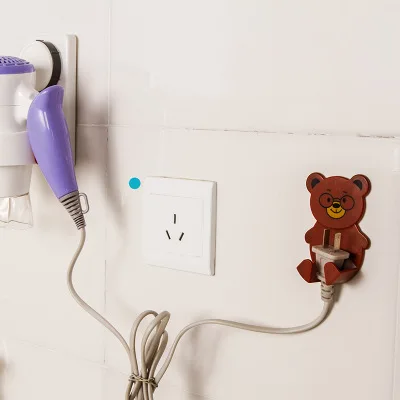 2pcs/lot Cartoon animal paste type electrical plug hanging socket plug finishing storage rack