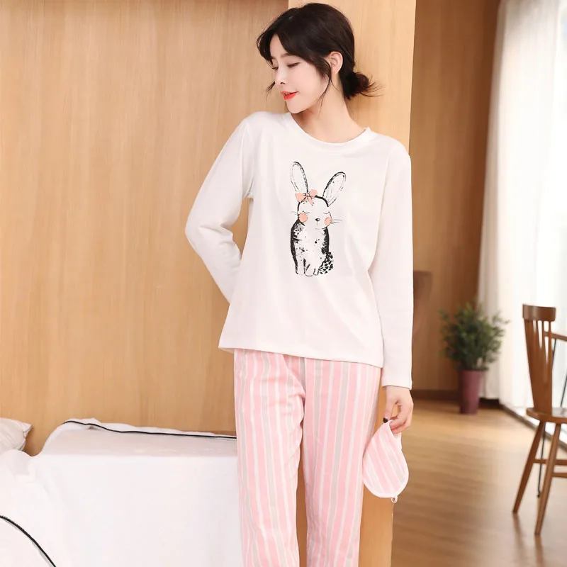 2018 Autumn Cotton Pajama Sets for Women Long Sleeve Pyjama Girl Cute ...