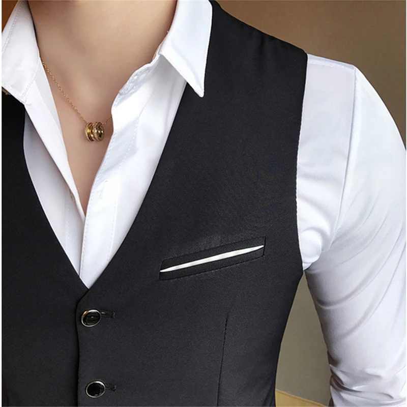 Новые черные мужские Формальные жилет Цвет Slim Fit однобортный повседневный