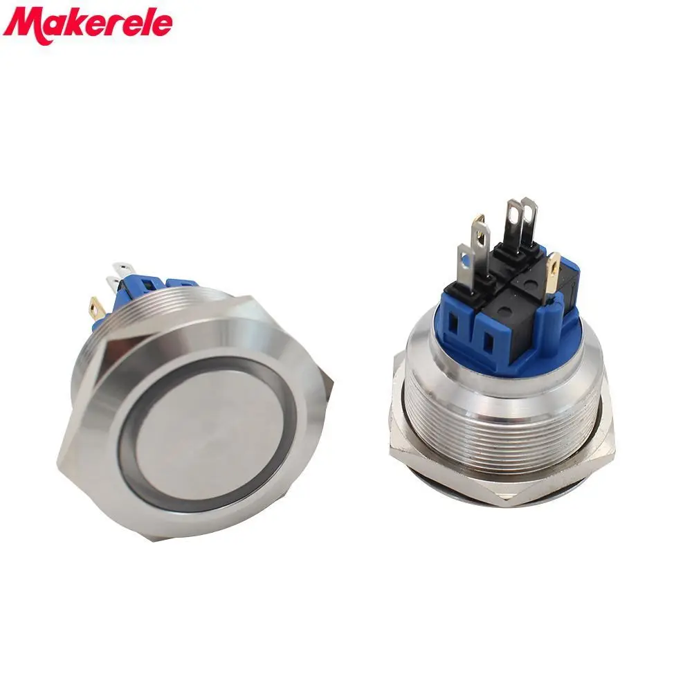 

30mm DC12V Green LED Momentary Stainless Steel Push Button Switch 1NO 1NC IP67 Makerele
