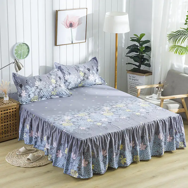 

New Waterproof Brief Flowers Printing Bed Skirt With Surface Bed Mattress Cover Sheet Home Textile Bed Linens(43cm Height)