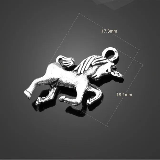 

High quality 20 Pieces/Lot 17.3mm*18.1mm Antique Silver Plated unicorn charm Pendant Jewelry findings for jewelry making