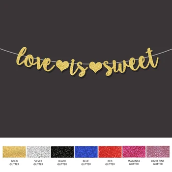 

Love is sweet with heart banner wedding sign bridal shower photo props hen party decorations engagement gold glitter decor