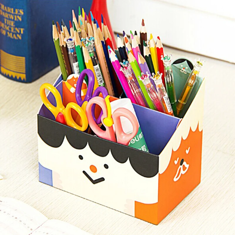 Творческий домашнее студентов милый DIY держатель ручки 4 сетки смайлик бумаги держатели канцелярские школы и офиса случайный цвет Caneta