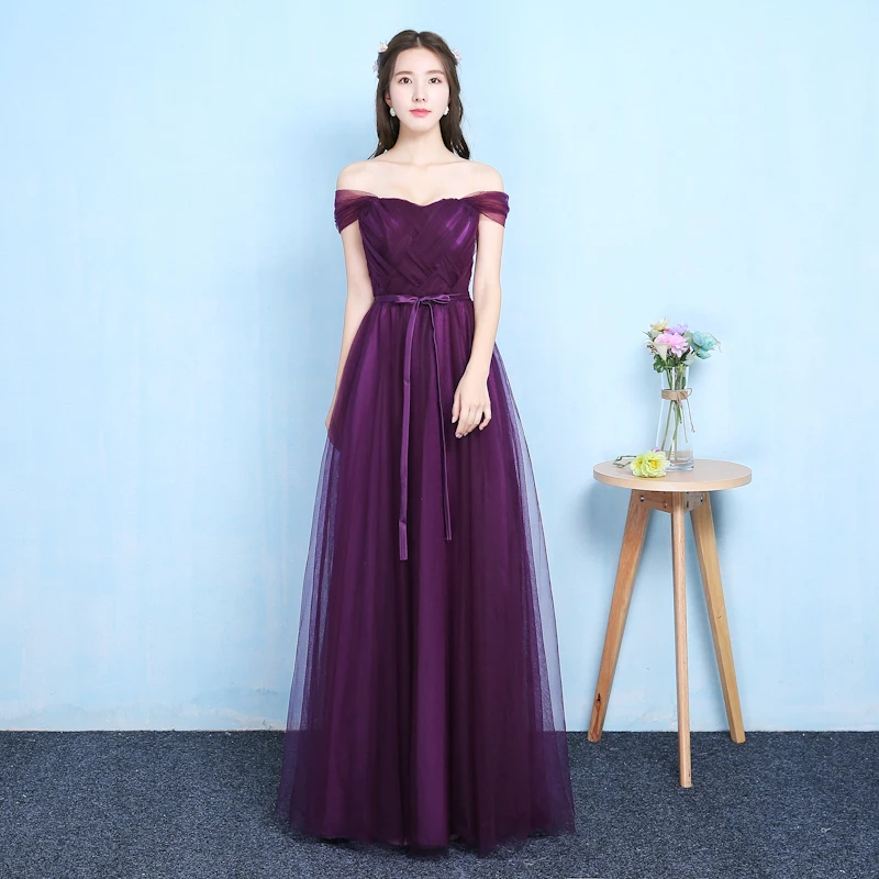 

Sexy Purple Floor Length Party Criss-cross Tulle Ribbon Women Wedding Elegant Ladies Bridesmaid Dresses Party Dance Dress 9069