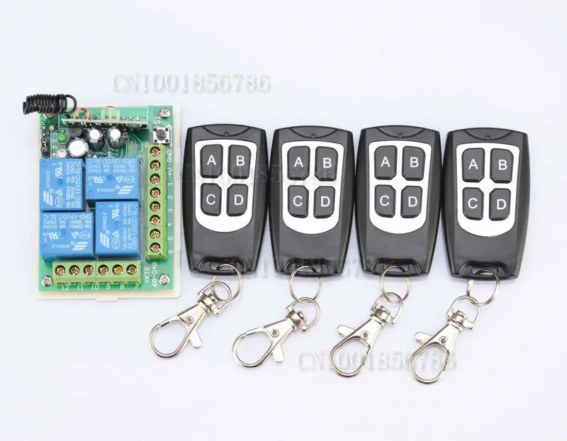 

12V 4CH Receiver &4 Transmitter Momentary Toggle Latched RF Wireless Remote Control Switch System LED SMD ON OFF