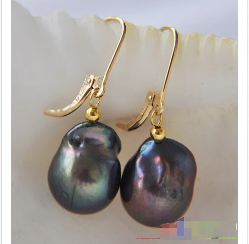

00 FREE SHIPPING *****15x20MM BLACK DRIP KESHI REBORN PEARL DANGLE EARRING