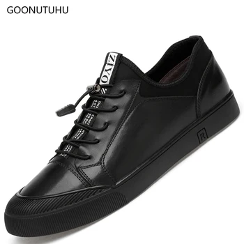 

2019 new fashion men's shoes casual slip on loafers genuine leather cow shoe man breathable classic black platform shoes for men