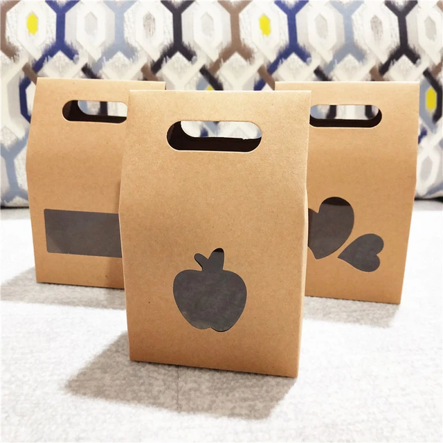 10Pcs/Lot Handmade Packaging Gift Bag Wuth Handle Hole Apple Heart Shape  Hollow Brown Kraft Paper Box Party Display Gift Bags - AliExpress