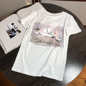

Spring 2019 women's new T-shirt handbag high heels bottom shirt loose cotton short sleeve