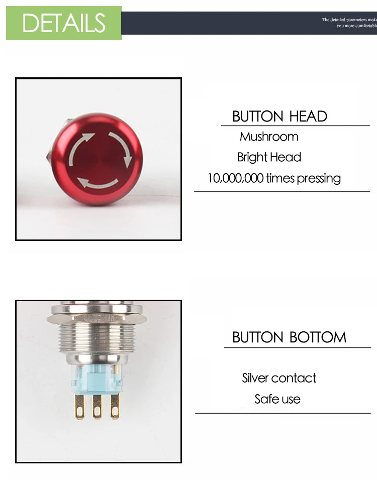 19 мм/22 мм защелкивающийся металлический водонепроницаемый алюминиевый кнопочный переключатель красная круглая кнопка аварийной остановки кнопка 2NO 2NC