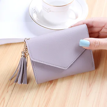 

Tassel Pu Leather Small Mini Ultra-thin Wallets Female Compact Wallet Handmade Wallet Women Card Holder Short Design Purse Girl