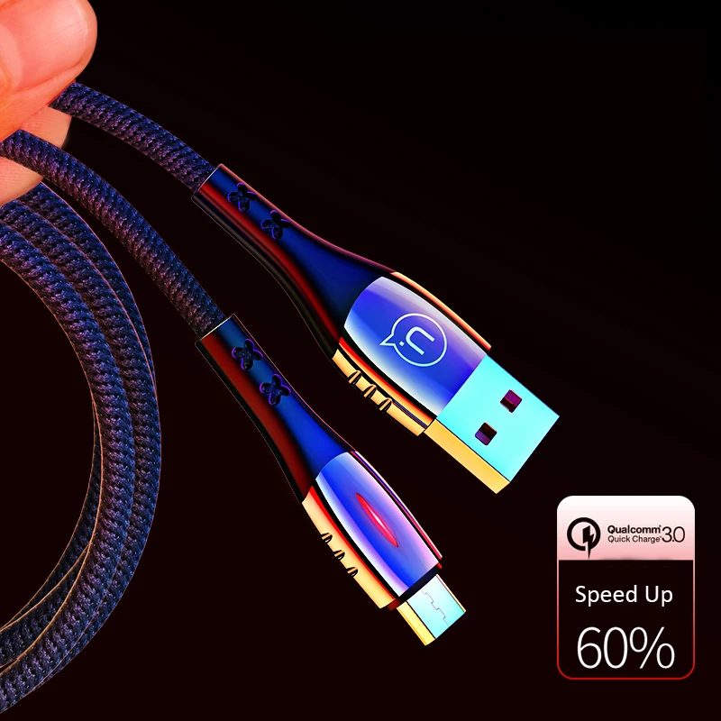 USAMS автоматическое отключение Micro USB кабель нейлоновый плетеный светодиодный