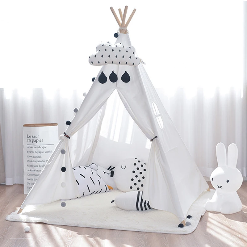 Детские игрушки, палатка из хлопка, Холщовый вигвам, Tipi, Игровая палатка для девочек, милый индийский белый розовый синий игровой домик-вигвам для комнаты, дом принцессы