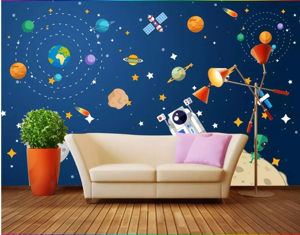 

custom mural 3d photo wallpaper for bedroom Cartoon cosmic star space ship Home decor 3d wall murals wallpaper for walls 3 d