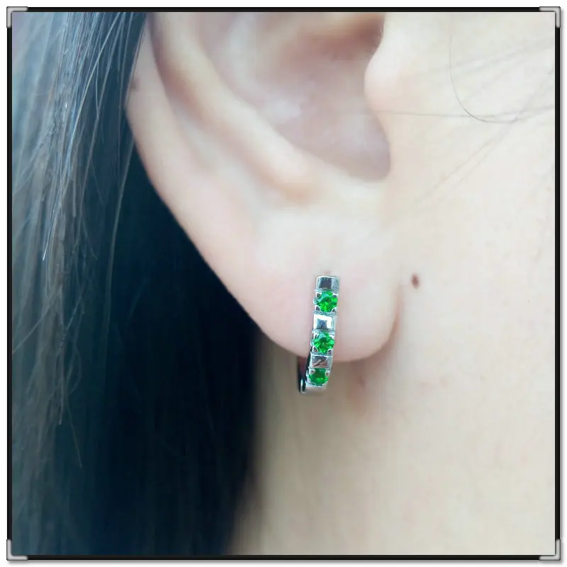 Серьги кольца из серебра 925 пробы с диопсидом|hoop earrings|earrings 925earrings fashion |