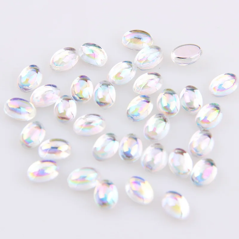 

4x6mm White AB Nail Rhinestone About 50pcs Acrylic Oval Smooth Nail Rhinestone High Quality Nail Art Decoration