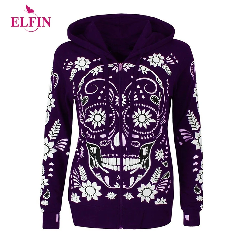  Punk Skull Hoodies Women Plus Size Long Sleeves Hooded Sweatshirts Woman Zipper Feminino Outerwear 