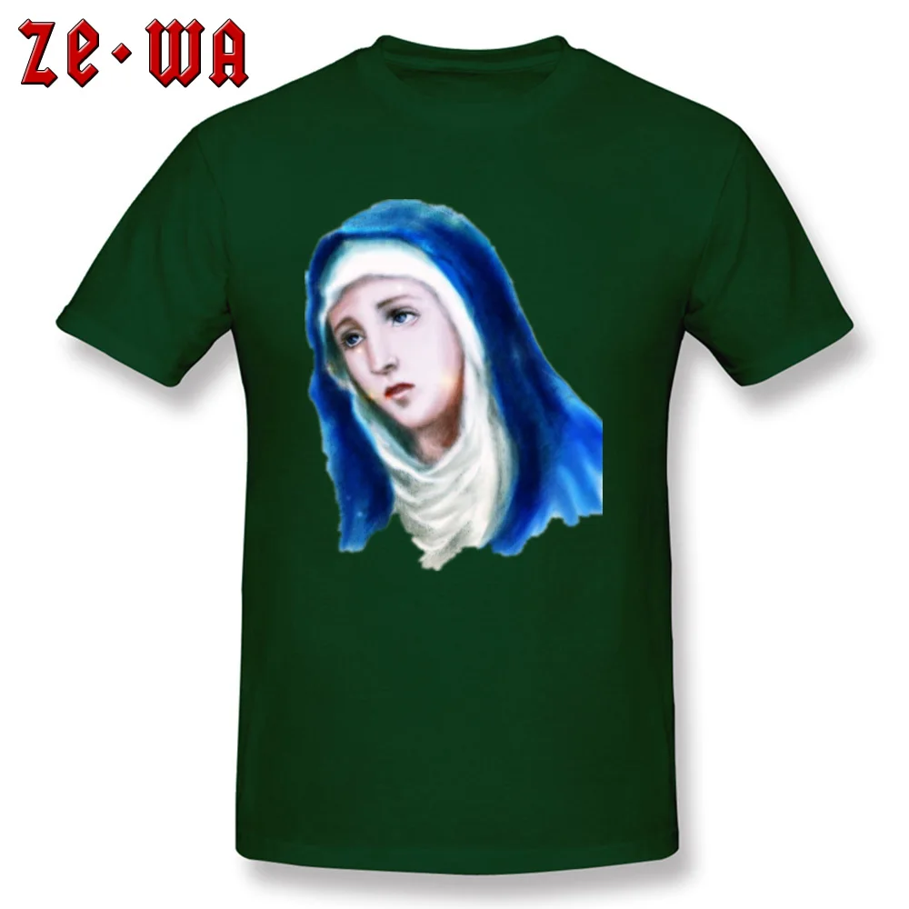 Fitted Men's T Shirt Virgin Mary Painting Printed On Tops Tees Pure Cotton Short Sleeve Classic T-shirts Crewneck Virgin Mary Painting dark