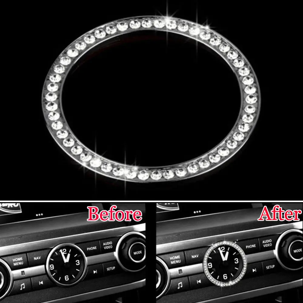 

BBQ@FUKA Metal Diamond Console Time Clock Ring Decoration Fit For LR Discovery 4 Range Rover Freelander 2 2010-2013 Car Styling