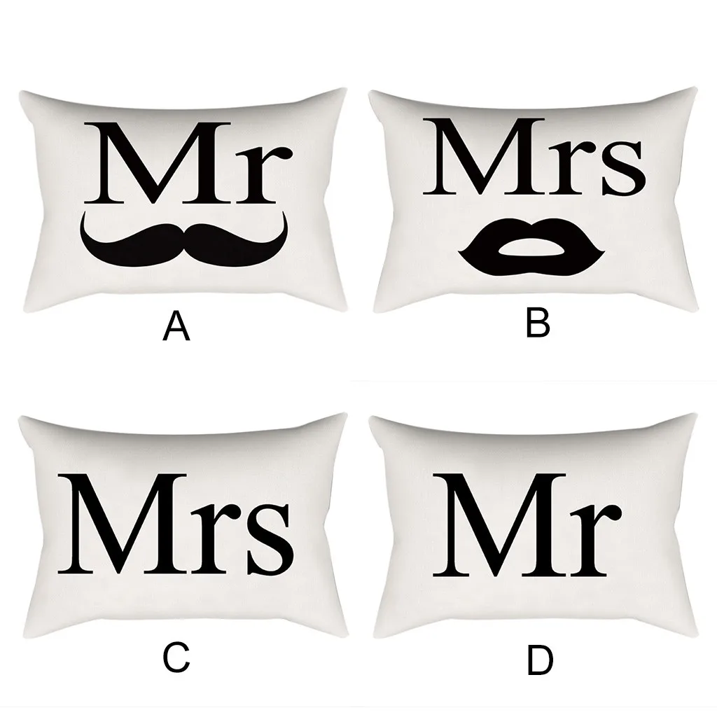 

MR MRS Decorative White Short Plush Pillow Case Throw Pillowcases Lovers Couple Gift Pillows Bedding chuion z0605#G30