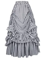 BP плиссированная юбка ретро Винтаж Готический стиль черный и белый полосатый юбка с турнюром рубашкадекор Высокая талия Макси юбка faldas largas