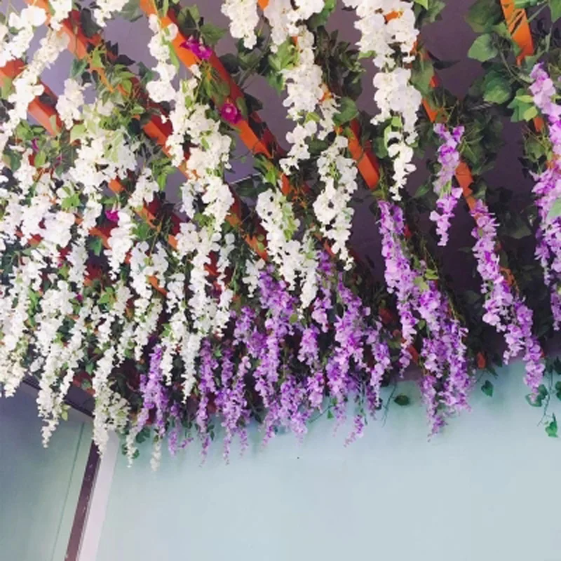 

12pcs/lot Wedding Party Decor Artificial Silk Wisteria Flower Vines hanging Rattan flowers Garland For Decorative Home Garden