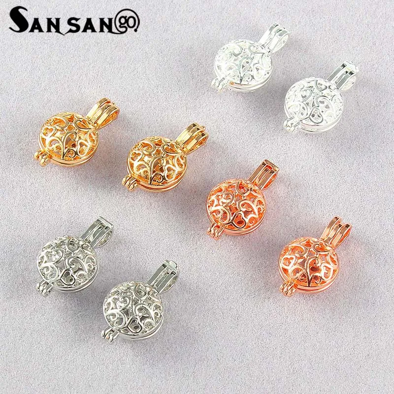 

5pcs Fashion Oblate Hollow Pattern Pearl Bead Cage Essential Oil Diffuser Pendant For DIY Making Necklace Locket Pendant Jewelry