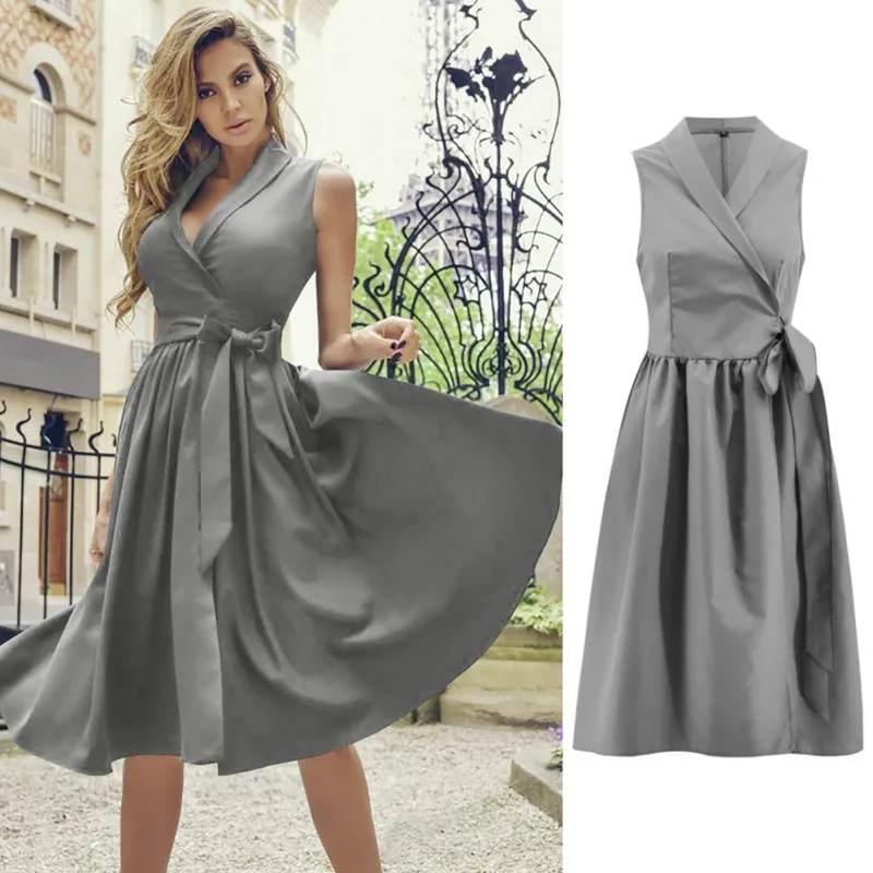 

Vintage sleeveless women dress Summer v neck sashes long plus size dress festa Elegant red linen female party dress 2019