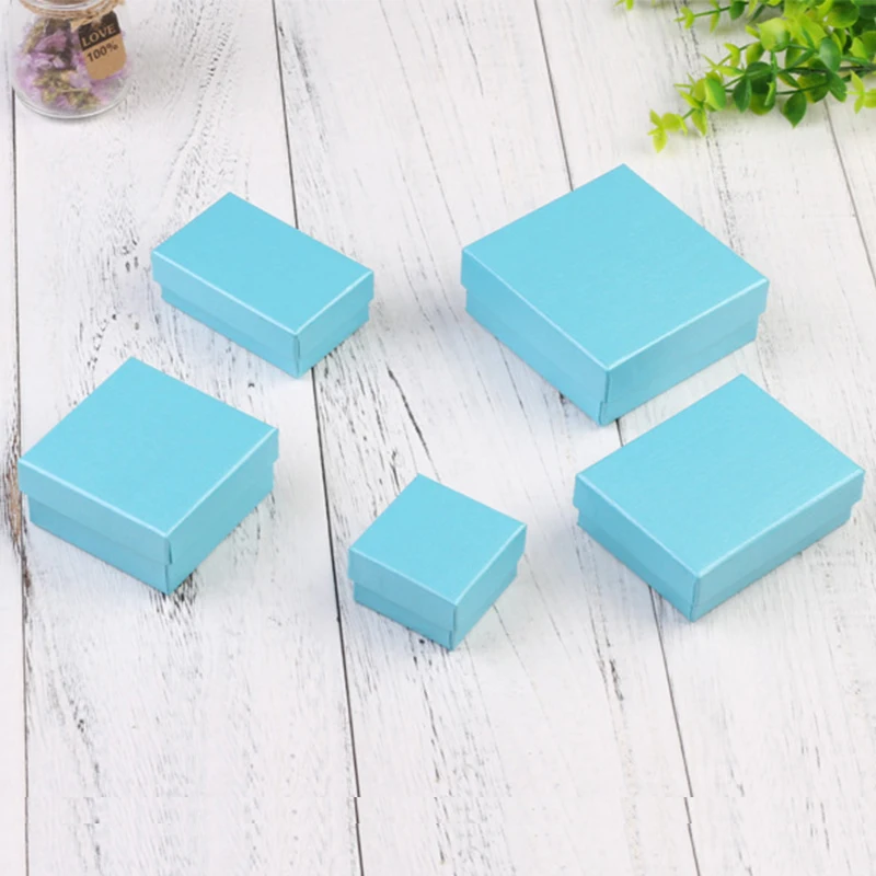 24pcs Square Paper Blue Jewellery Box for Bracelet Necklace Ring Earrings Gift Boxes Cheap Jewelry Display Present Packaging