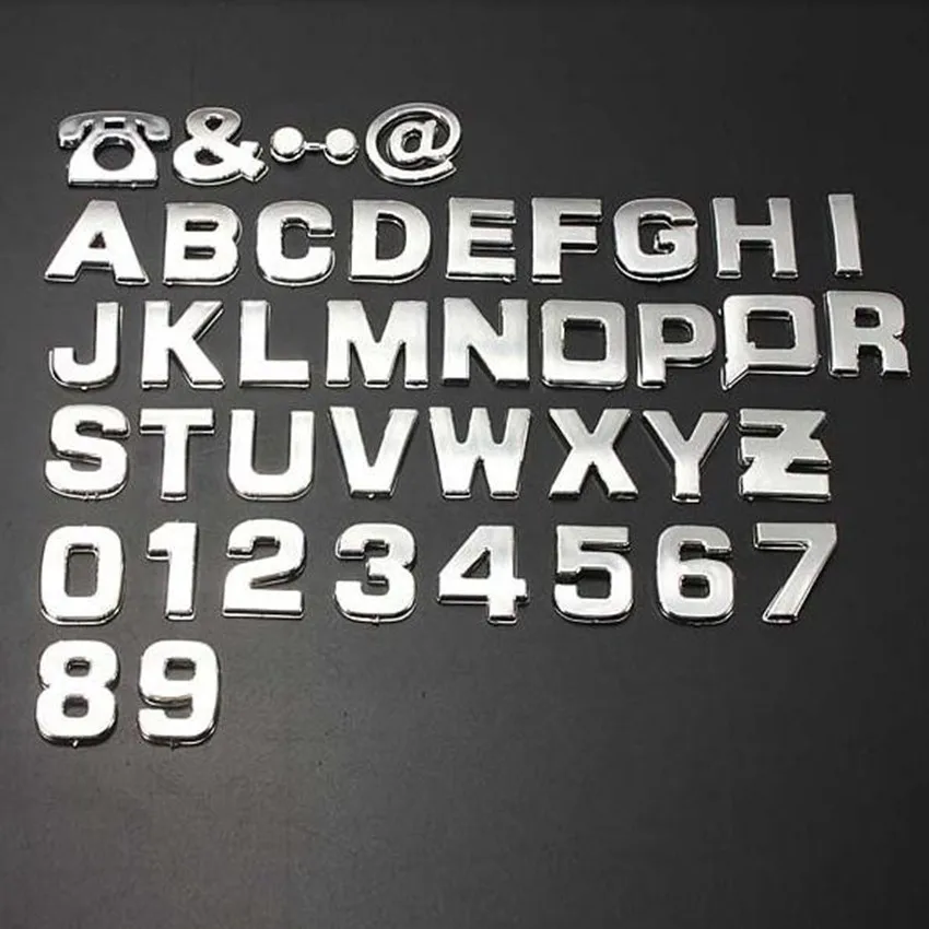 

40 pieces New Customed Car Sticker Styling Chrome 3D Self-adhesive Silver Letter Number Symbol For Auto and Wall Decoration