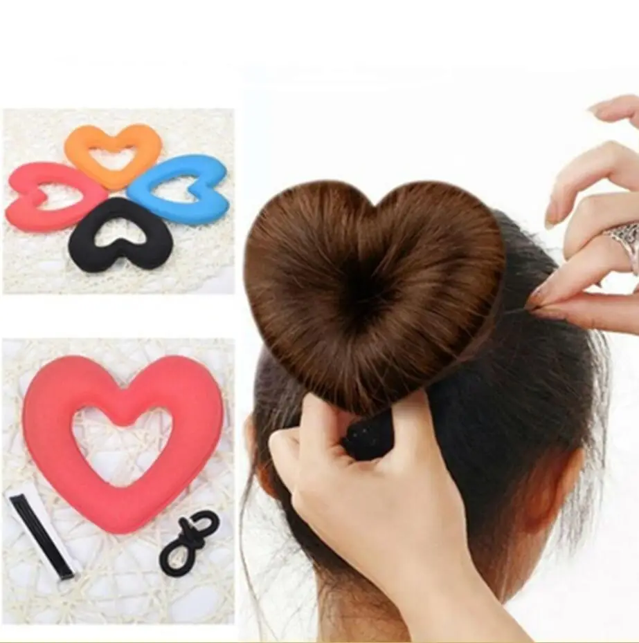 

1PC Cute Heart Shape Tiaras Hair styling Tool Women Girls Sponge Bract Head Meatball Hair Bun Maker Ring Donut Hair Accessories