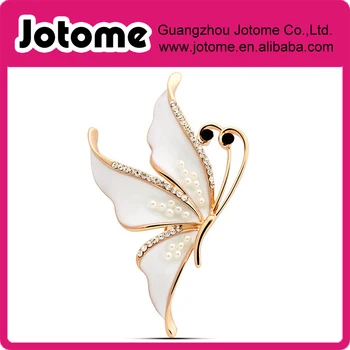 

White enamel Crystal Butterfly Brooch with Pearl