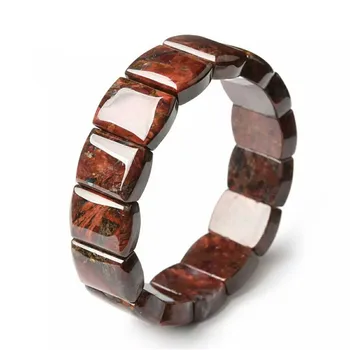 

Genuine Red Natural Pietersite Gemstone Bracelets Women Men Stretch Crystal Rectangle Bead Bracelet 18*6mm