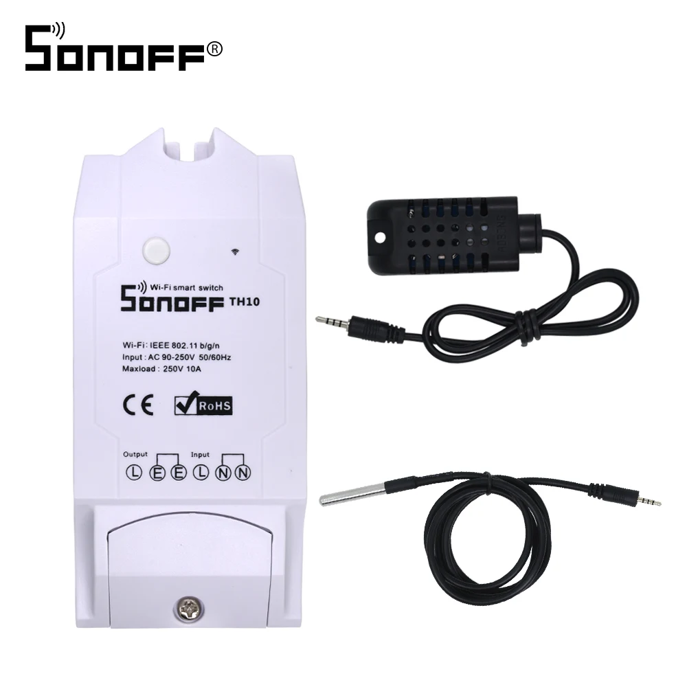 

Sonoff TH10 Switch + Waterproof Temperature Sensor + Non-Waterproof Humidity Temperature Monitoring Sensor Probe Smart Module