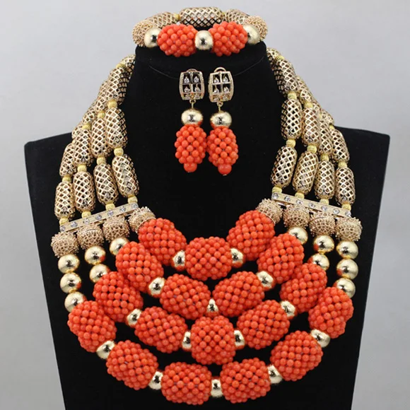 Уникальный дизайн нигерийский желтый кристалл ручной работы бусы комплект ювелирных изделий Африканский костюм индийские Свадебные украшения наборы ANJ055 - Окраска металла: d